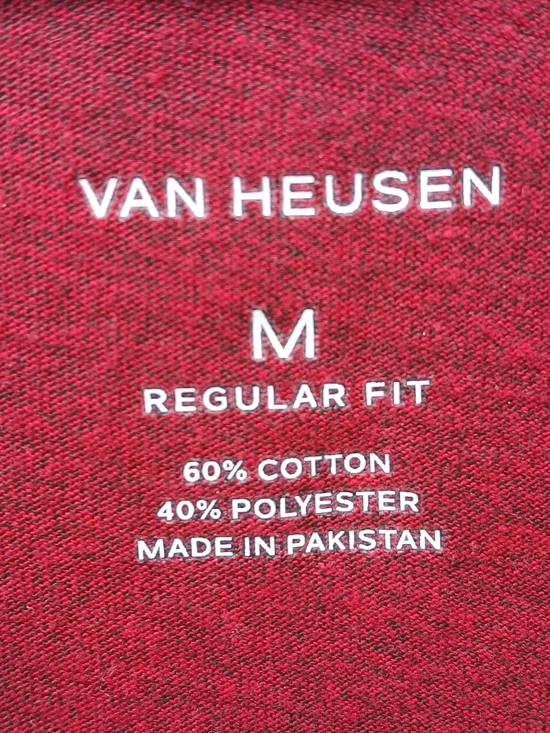 Van Heusen Men's Long Sleeve Crewneck Shirt in Burgundy with Thin Stripe - Picture 2 of 4